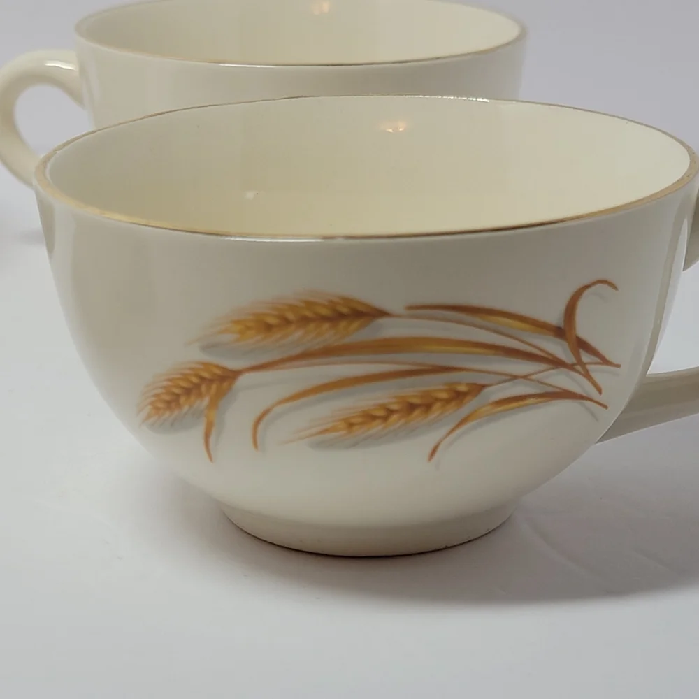Vintage Homer Laughlin Golden Wheat Pattern Coffee Tea Cup Gold‎ Rim Set Of 4